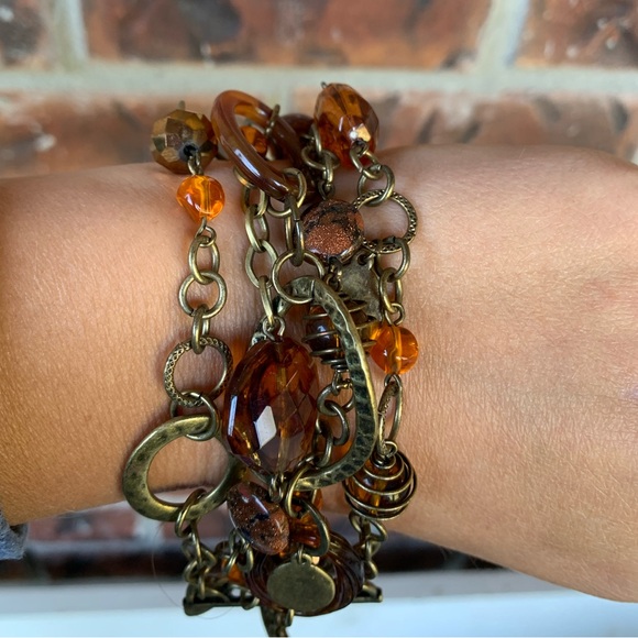 Premier Designs Amber and Bronze Beaded Bracelet - Picture 1 of 3